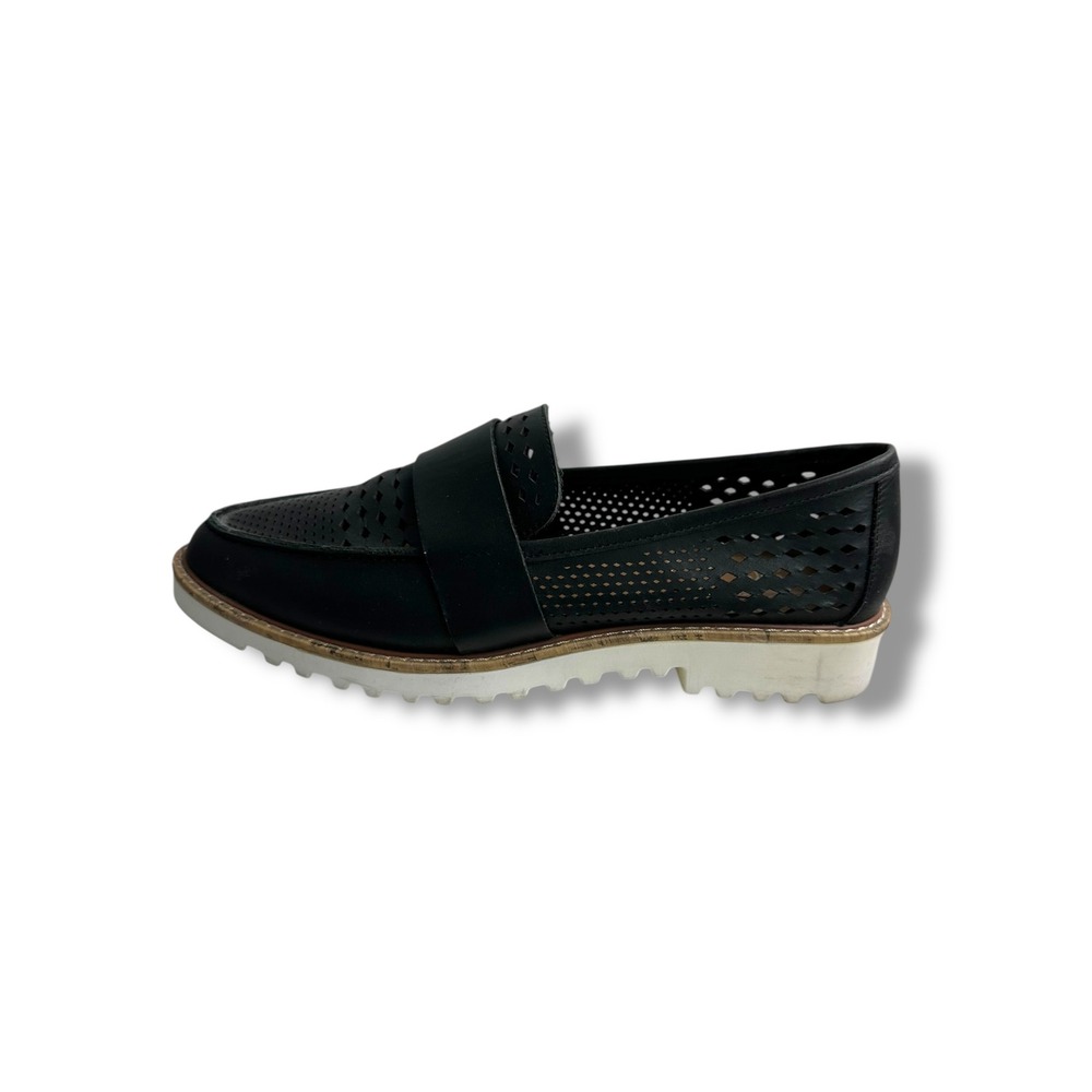 Crown Vintage Miaa Black Perforated Platform Loafers Womens 8.5 Lug Sole Shoes